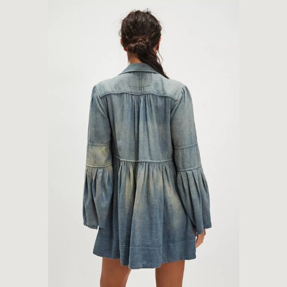 We The Free Down East Denim Mini Dress - Color: True Blue - Picture 3 of 4